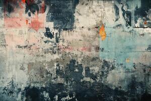 Weathered Concrete Wall with Multicolored Paint Splatter photo