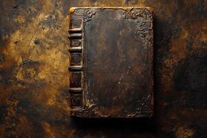 Aged Leather-Bound Book with Ornate Design photo