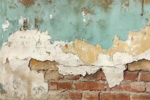 Weathered Brick Wall with Peeling Paint photo