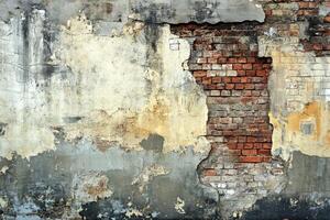 Weathered Brick Wall with Flaking Plaster photo