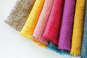 Colorful Fabric Swatches with Fringed Edges photo