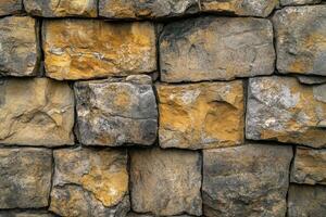 Close-up of a weathered stone wall with irregular shapes and textures photo