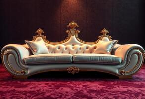 Ornate White and Gold Sofa on Red Carpet photo