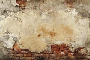 Weathered Brick Wall with Peeling Plaster photo