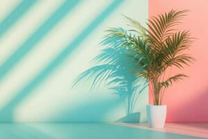 Palm Tree Silhouette Against a Two-Toned Wall with Diagonal Light Streaks photo