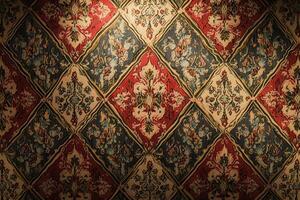 Vintage Floral Patterned Fabric with Diamond Shapes photo