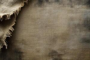 Close-up of a Frayed Burlap Fabric Over a Coarse Woven Background photo