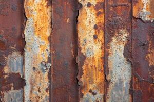 Rusted Metal Sheet with Flakes and Patches of Rust photo