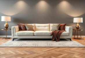 White Sofa with Throw and Pillows in a Modern Living Room photo