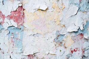 Peeling Paint on a White Wall with Multicolored Underlayers photo