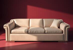 Beige Sofa with Pillow in a Red Room photo