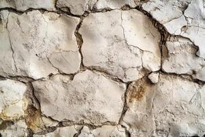 Close-up of Cracked White Wall with Brown Stains photo
