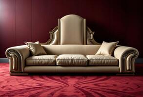 Luxurious Gold-Trimmed Sofa on Red Carpet photo