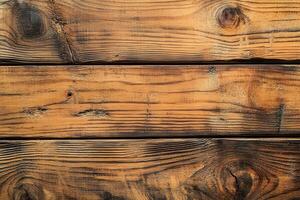 Close-up of a Weathered Wood Plank Surface with Knots and Grain Patterns photo