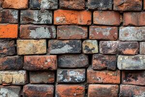 Weathered Brick Wall with Diverse Colors and Textures photo