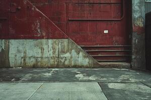 Weathered Concrete Wall and Sidewalk with Red Brick and Pipes photo