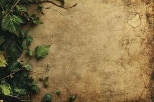 Green Vines Bordering a Weathered Tan Background photo