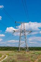 High-voltage power line against the background of the blue sky photo