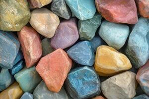 Colorful rocks are arranged in a pile photo