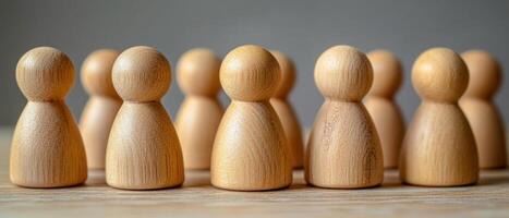 A group of wooden dolls on a table photo