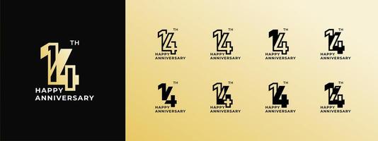 Logo 14th, 11th-19th, 11-19 years happy anniversary, Creative design template for celebration, birthday, greeting and invitation. Editable file vector