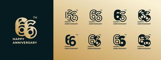 Logo 66th, years happy anniversary gold, Creative design template for celebration, birthday, greeting and invitation. Editable file vector