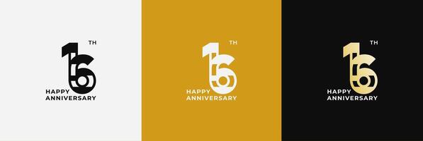 Logo 16th, 16 years anniversary, Creative design template for celebration, greeting, birthday and invitation. Editable file vector