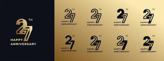 Logo 27th, years happy anniversary gold, Creative design template for celebration, birthday, greeting and invitation. Editable file vector