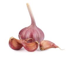 Garlic bulb and garlic cloves isolated on a white background. Garlic cloves on white. photo
