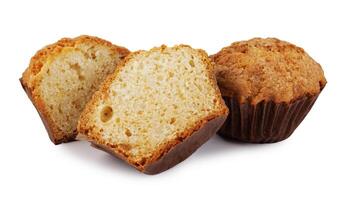 Whole and half muffin isolated on white background. photo