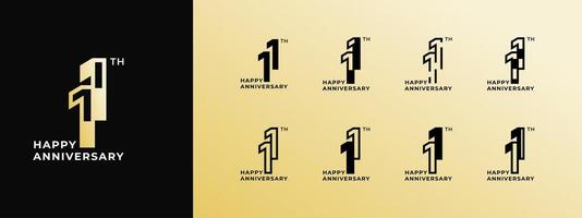 Logo 11th, 11th-19th, 11-19 years happy anniversary, Creative design template for celebration, birthday, greeting and invitation. Editable file vector