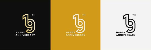 Logo 19th, 19 years anniversary, Creative design template for celebration, greeting and invitation. Editable file vector