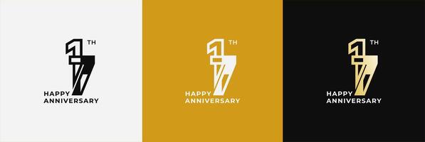 Logo 17th, 17 years anniversary, design template for celebration, birthday, greeting and invitation. Editable file vector