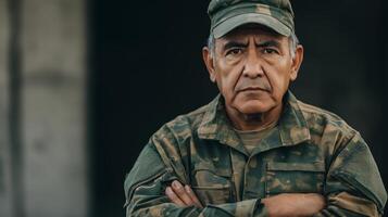 Senior Military Officer in Uniform Crossed Arms Portrait, Army Veteran, Soldier Diversity Representation photo