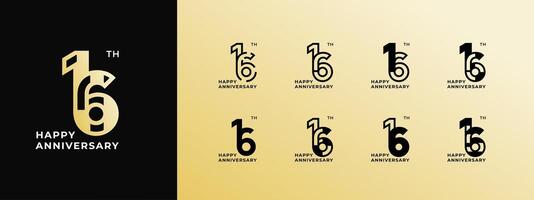 Logo 16th, 11th-19th, 11-19 years happy anniversary, Creative design template for celebration, birthday, greeting and invitation. Editable file vector