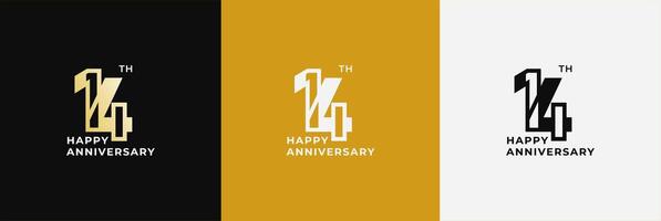 Logo 14th, 14 years happy anniversary, Creative design template for celebration, birthday, greeting and invitation. Editable file vector