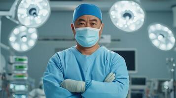 Dedicated Central Asian Surgeon in Modern Operating Room Environment for Medical and Health Promotion Design photo