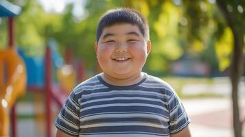 Diverse Child Enjoying Summer at Playground, Perfect for Cards, Posters, Prints photo