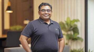 Professional Portrait of a Mid40s Indian Man in Office Setting for Corporate Use and Marketing Design photo
