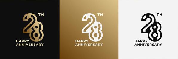 Logo 28th, 28 years happy anniversary, Creative design template for celebration, birthday, greeting and invitation. Editable file vector