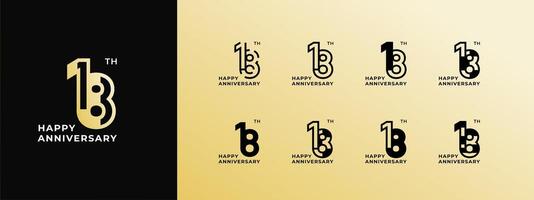 Logo 18th, 11th-19th, 11-19 years happy anniversary, Creative design template for celebration, birthday, greeting and invitation. Editable file vector