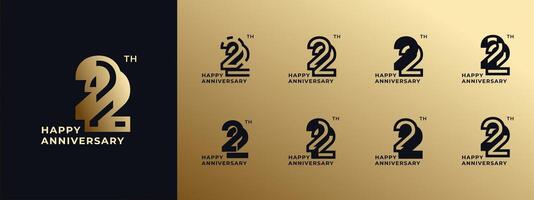 Logo 22th, years happy anniversary gold, Creative design template for celebration, birthday, greeting and invitation. Editable file vector