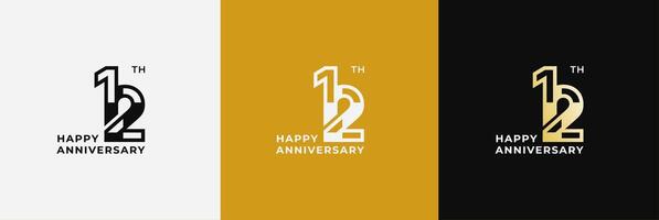 Logo 12th, 12 years anniversary, design template for celebration, birthday, greeting and invitation. Editable file vector