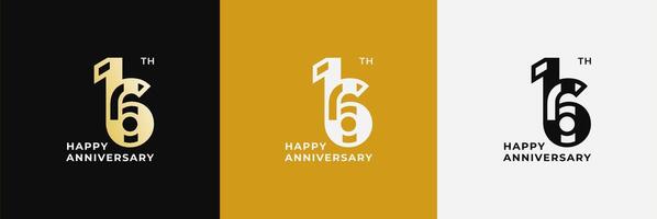 Logo 16th, 16 years happy anniversary, Creative design template for celebration, birthday, greeting and invitation. Editable file vector