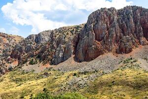colorful rocks of gorge around Noravank monastery photo