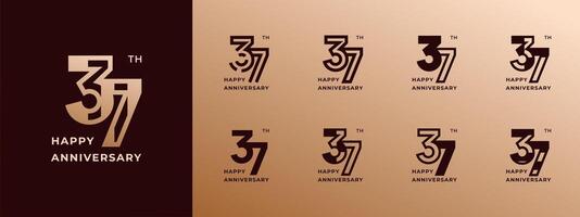 Logo 37th, years happy anniversary gold, Creative design template for celebration, birthday, greeting and invitation. Editable file vector