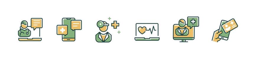 online digital health care support icon set virtual doctor consultation technology illustration for web and app vector