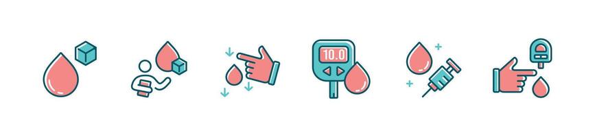glucose measurement diabetes icon set blood sugar health check monitoring illustration for web and app vector