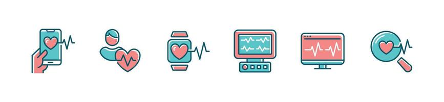 people life heartbeat cardiogram icon set heart pulse cardiology wave digital monitoring illustration for web and app vector