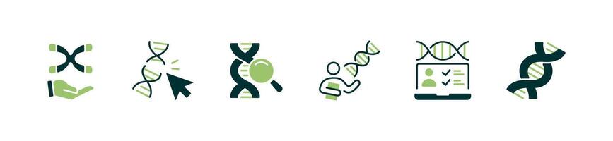 science biotechnology dna genetic icon set molecular chromosome gene helix curve illustration for web and app vector